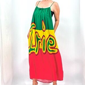 Vintage 90’s Jamaican Rastafarian Irie Positive Vibes Swim Cover Up Maxi Dress